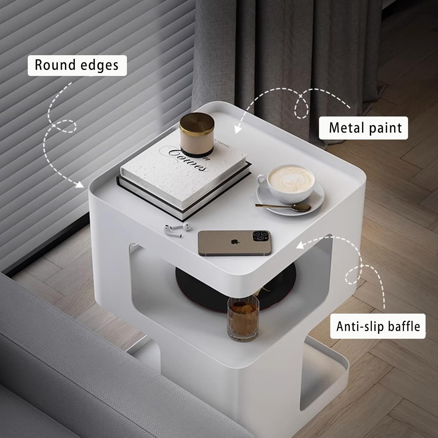 Modern Metal Side Table with Storage,Small End Table for Sofa & Couch,3-Tier Com