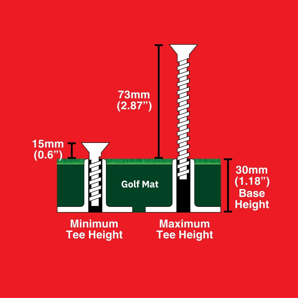 Height Adjustable and Flexible Golf Tees, for Golf Mats and Simulators, Consiste