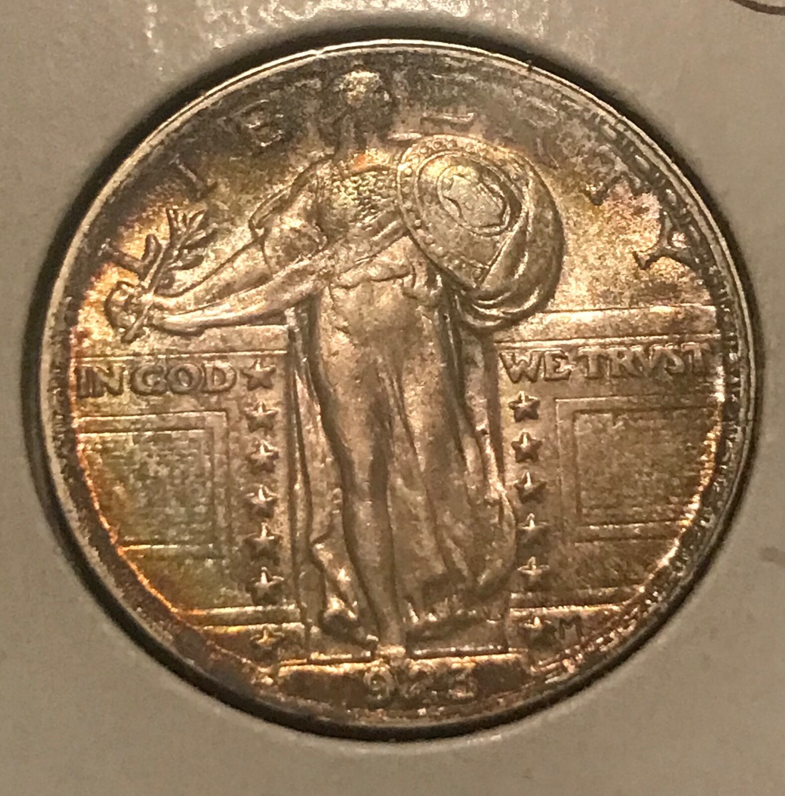 1923 Standing Liberty Quarter, AU/ UNC , Near Full head , Pretty Toning , Scarce
