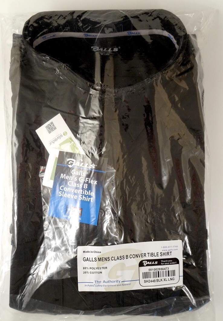 Galls Men's G-Flex Class B Convertible Sleeve Shirt, Black, SH2449, XL LNG.