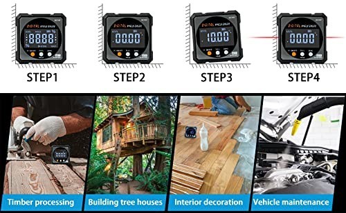 Digital Angle Finder with Laser - Magnetic Inclinometer, Backlit Miter Protracto
