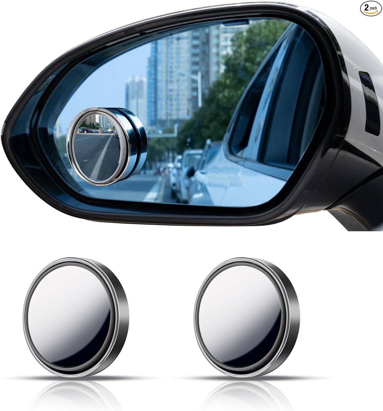 2" Round HD Glass 360° Wide Angle adjustable blindspot mirror,  Color: siliver