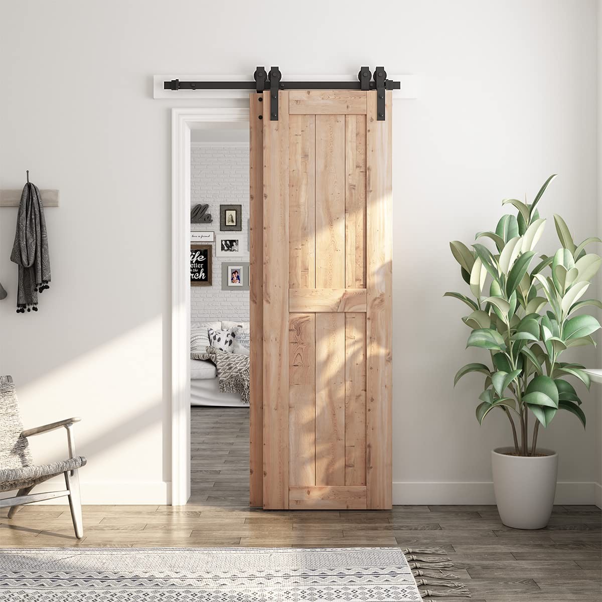 SMARTSTANDARD 4 Feet Bypass Sliding Barn Door Hardware 4 Feet, Matte Black