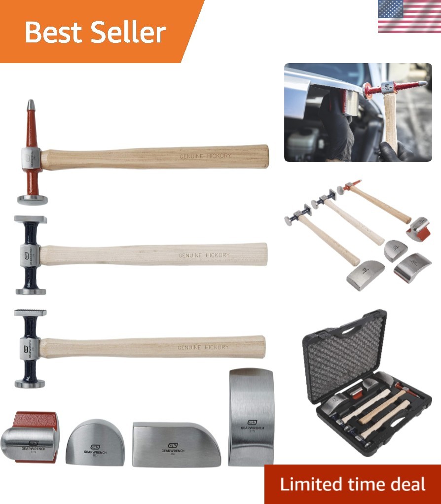 Lightweight 7-Piece Hammer & Dolly Set with Flame-Treated Hickory Handles