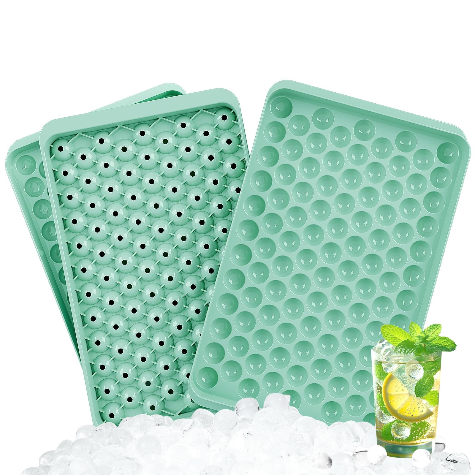Mini Ice Cube Tray, Small Round Molds 104x3 PCS - 3Pack, Green