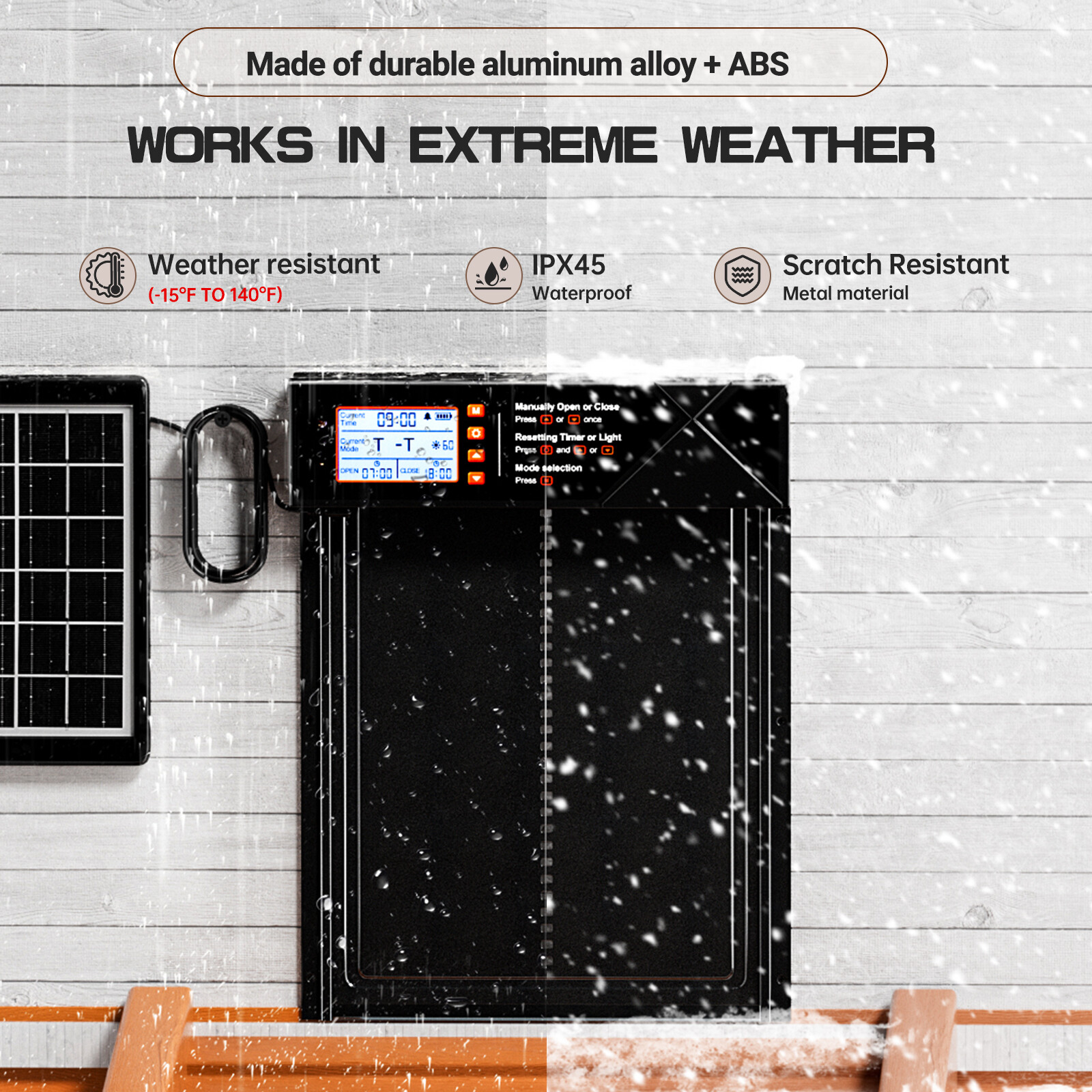Automatic Chicken Coop Door Solar Powered Poultry Gate Opener Timer Light Sensor