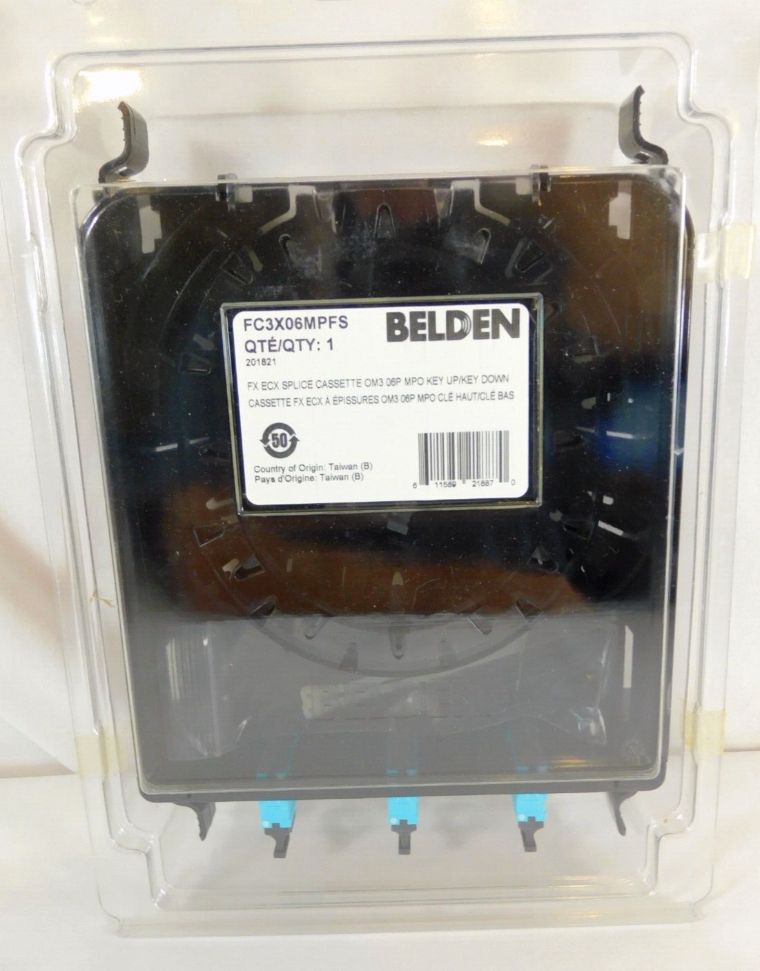 FX ECX Splice Cassette OM3 06P MPO Key Up/Key Down Belden FC3X06MPFS