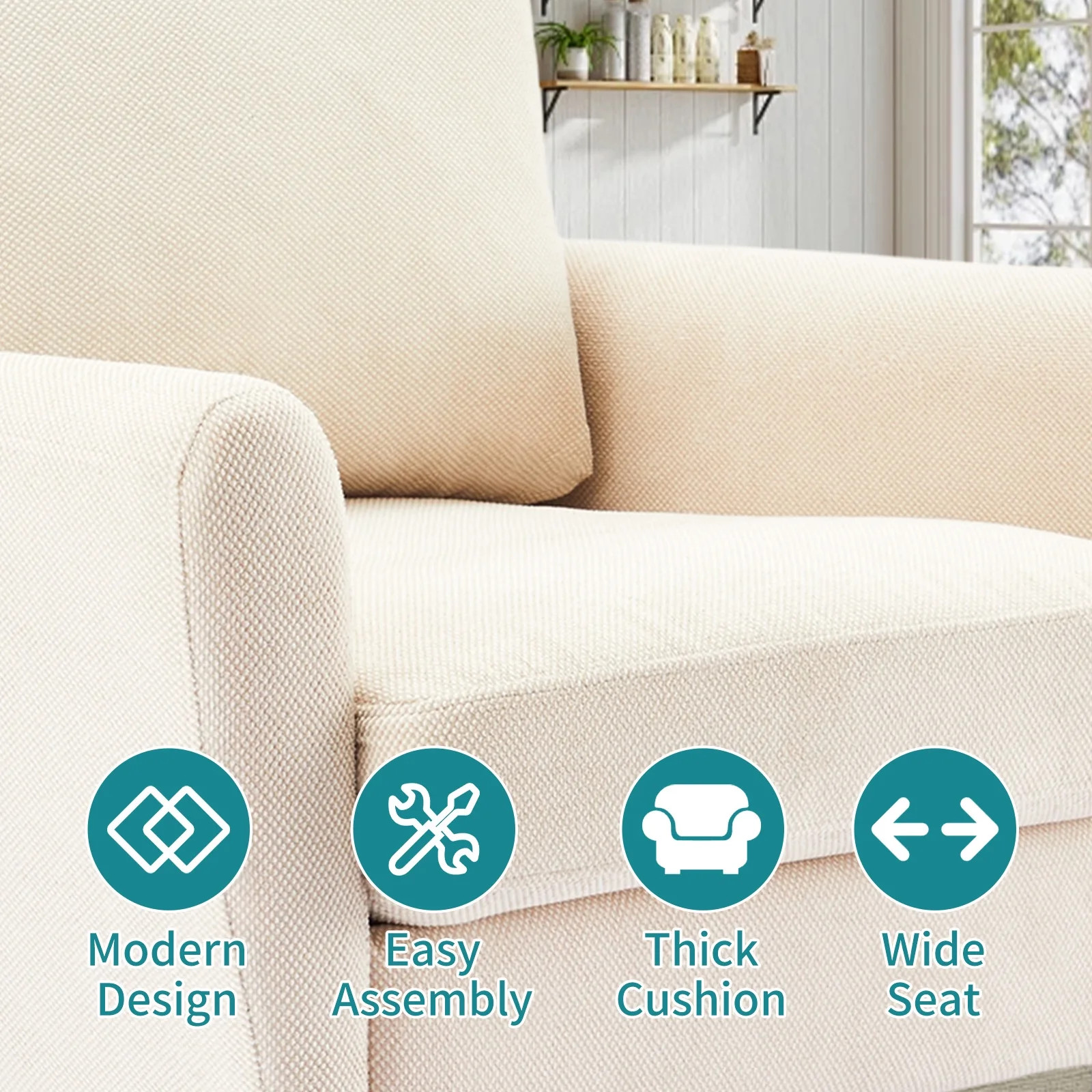 Gianna Fabric Accent Chair with Supportive Backrest and Armrests Beige