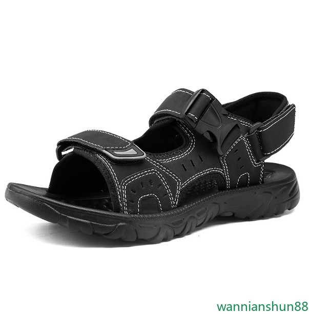 Men Leather Shoes Outdoor Hiking Buckle Open Toe Slingback Beach Sport Sandals