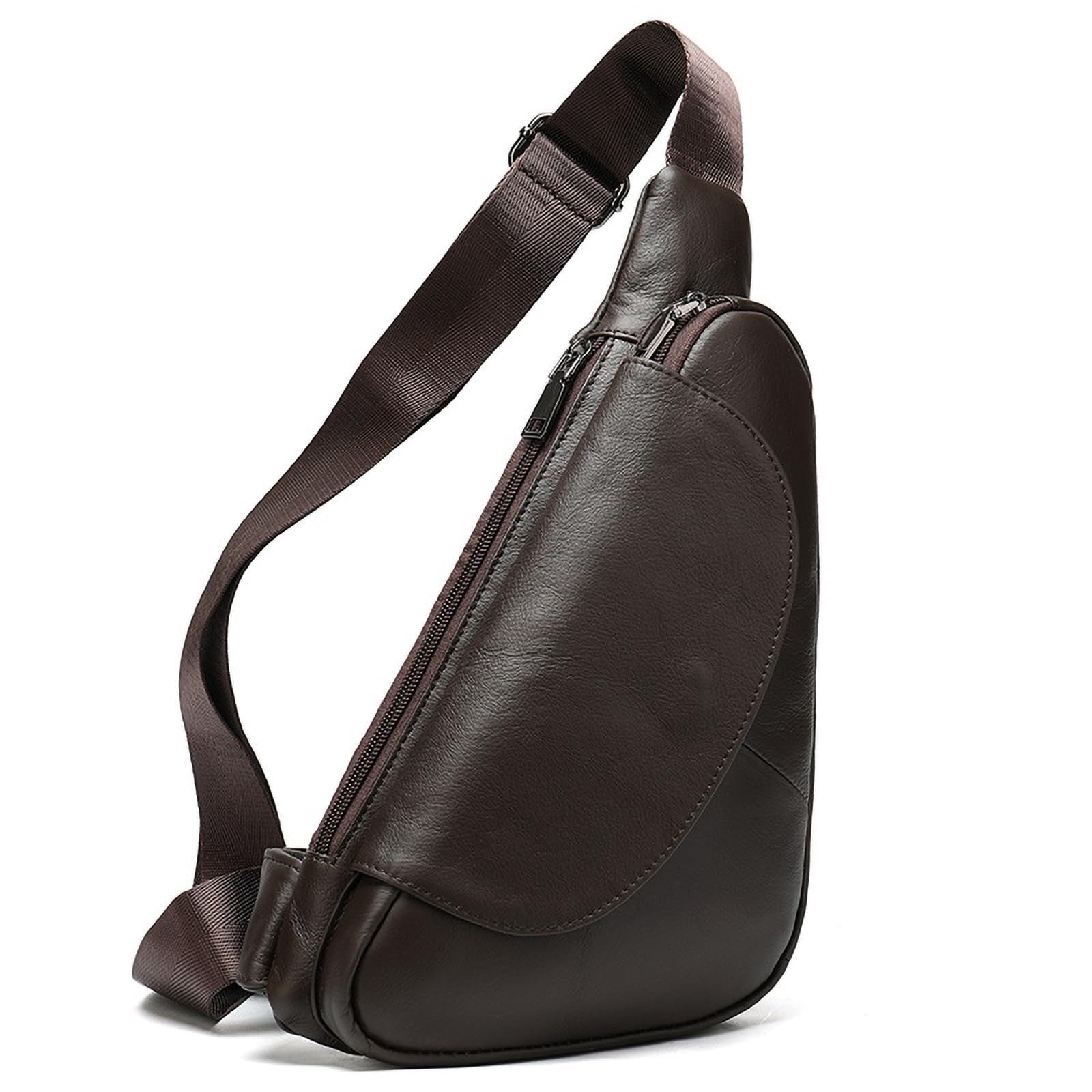 Genuine Leather Sling Bag Triangle Crossbody Bags Front Chest Day Pack One Sh...