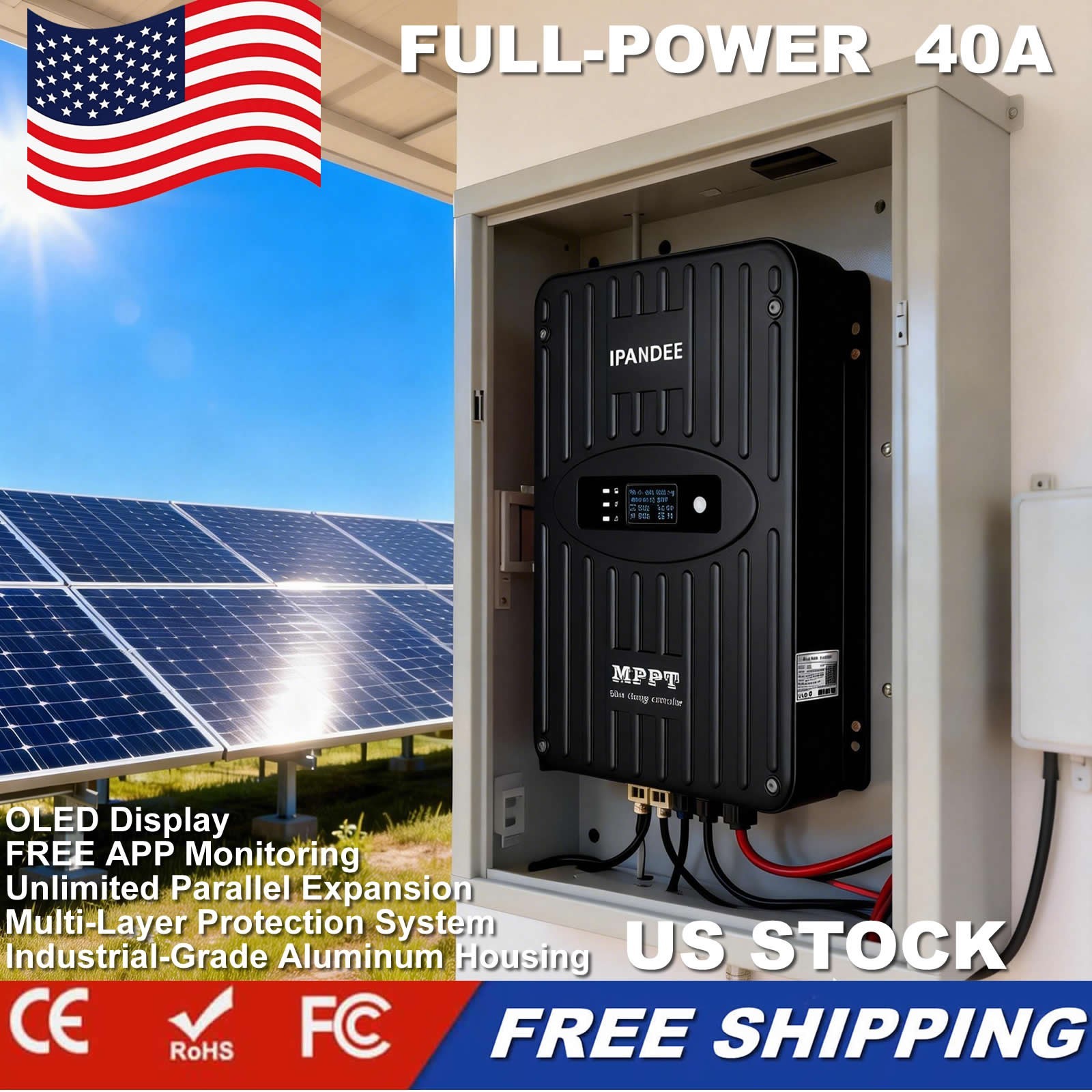 MPPT 40A Charge Controller 12V 24V Auto Solar Panel Regulator RV Marine Workshop