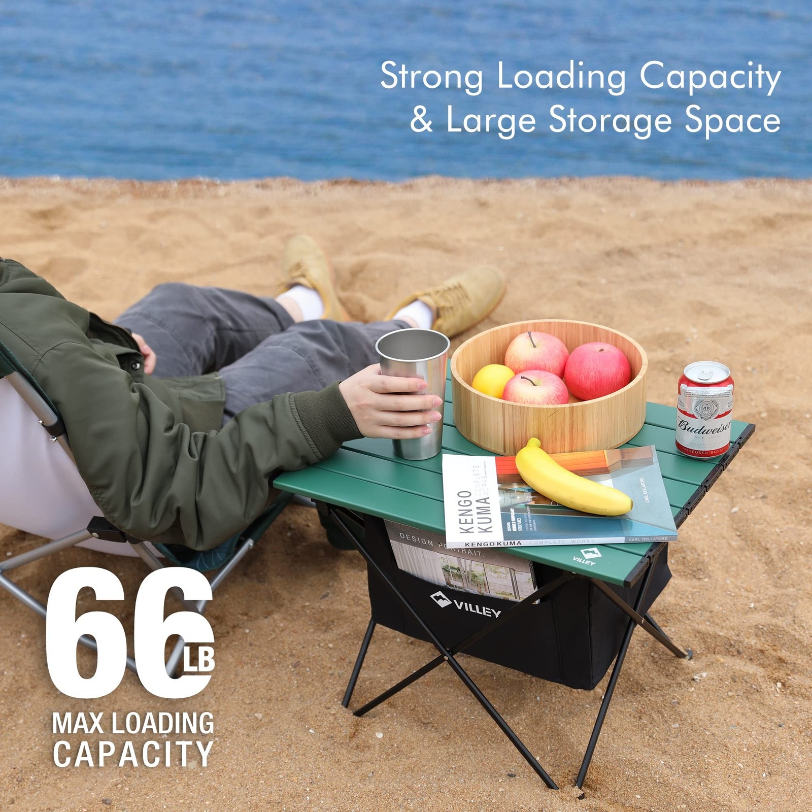VILLEY Portable Camping Side Table, Ultralight Aluminum Folding Beach Table w...
