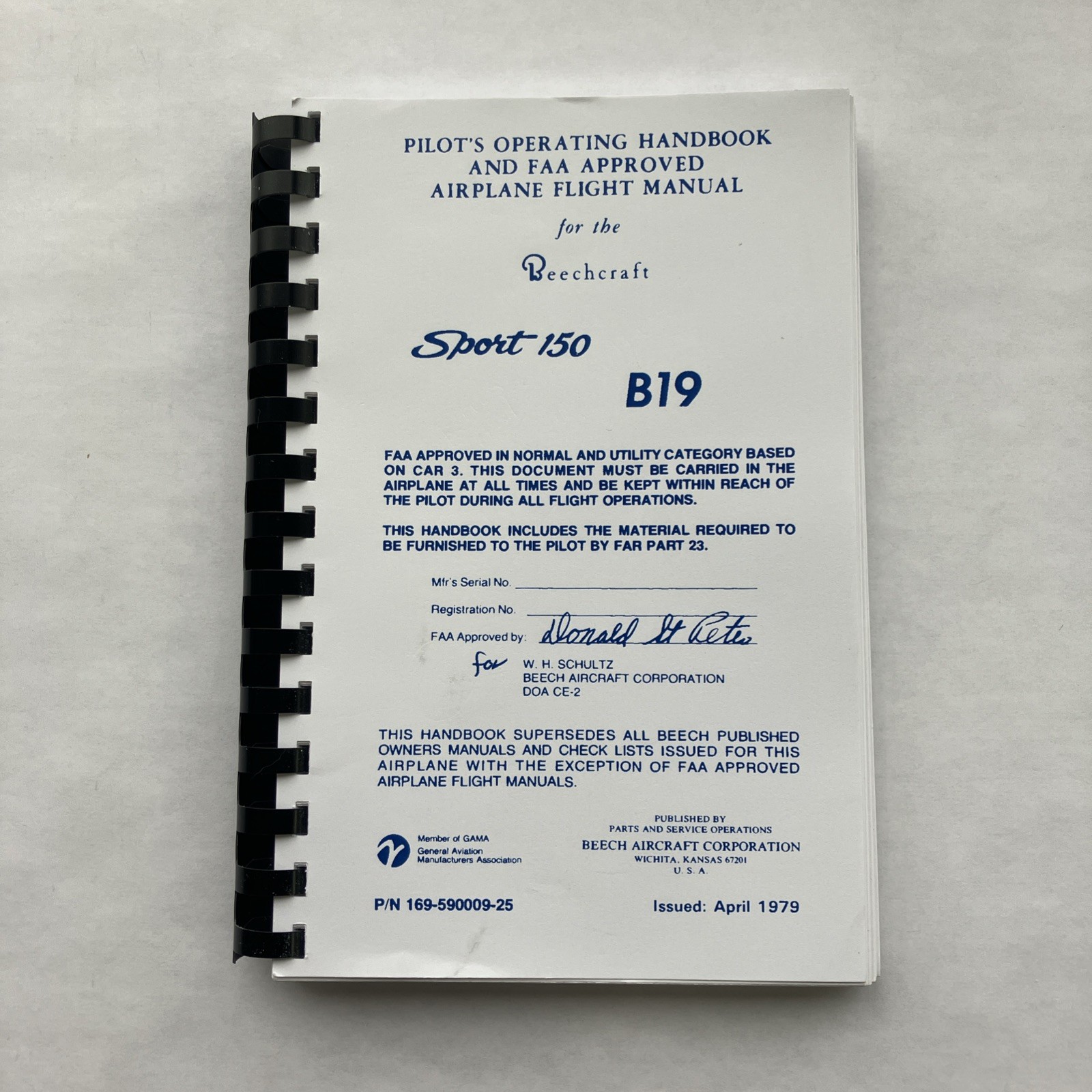 Beech B19 Sport 150 Operating Handbook (169-590009-25) - Reproduction