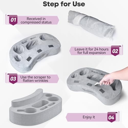 Couch Cup Holder Pillow Tray with 6 Slots, Gaming Pillow With Armrest Pad Grey