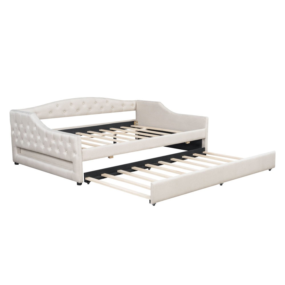 Upholstered Bed with LED Strip Lighting and Casters, Featuring Foam Padding