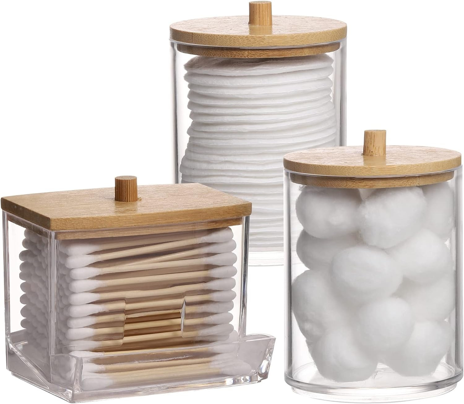 Qtips Holder Bathroom Container, 10/7 OZ Cotton Ball/Swabs Dispenser, Apothecary