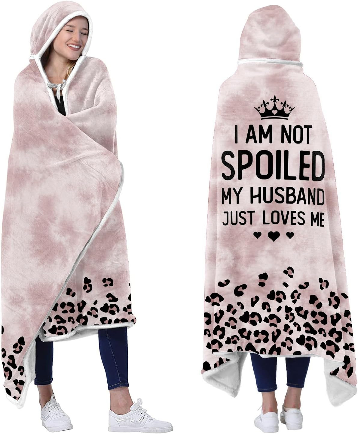 Spoiled Wife Fleece Wearable Blanket Hoodie - Valentines Day Gifts for Her Wi...