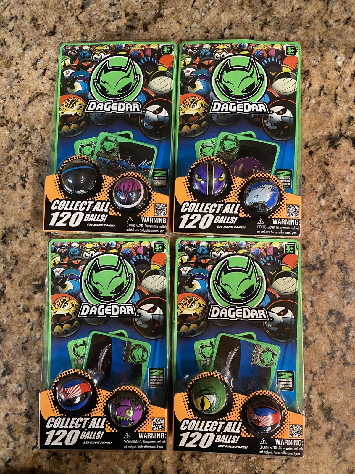Lot Of 4 DaGeDar 2 Packs Balls Steel Core W/ Trading Cards & Display Stands NIB