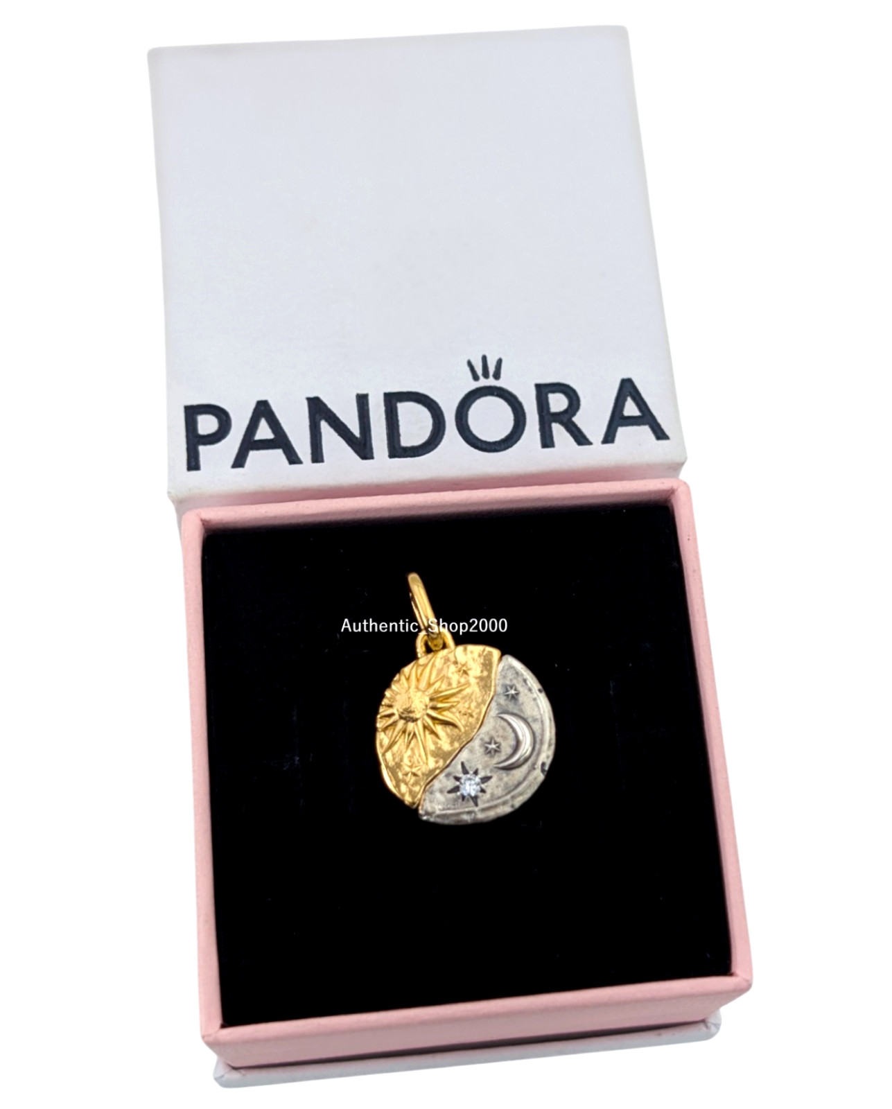 New 100% Authentic PANDORA 14k Gold 925 Sun & Moon Medallion Charm 763977C01