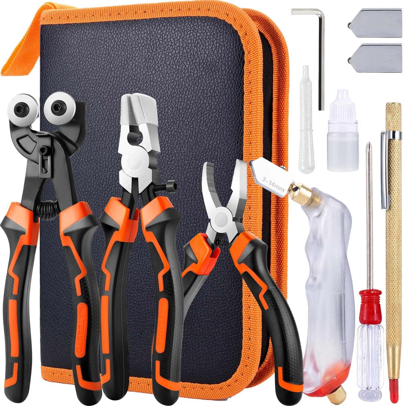 Glass Cutting Tool Kit with Tile Nipper, Running Pliers, Breaker A