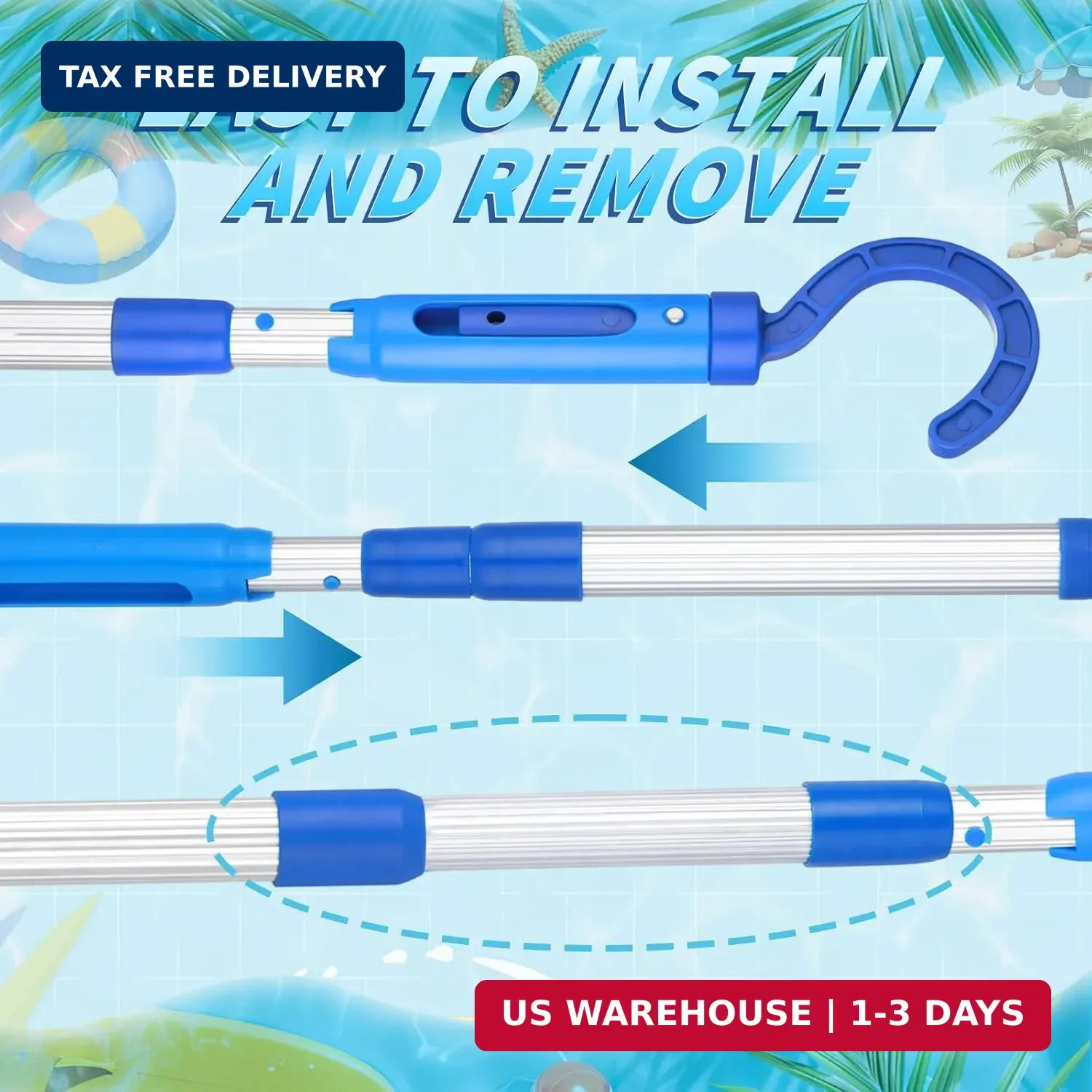 Hushee Hook for All Robotic Pool Cleaner with 45'' Telescopic Aluminum Pole Deep
