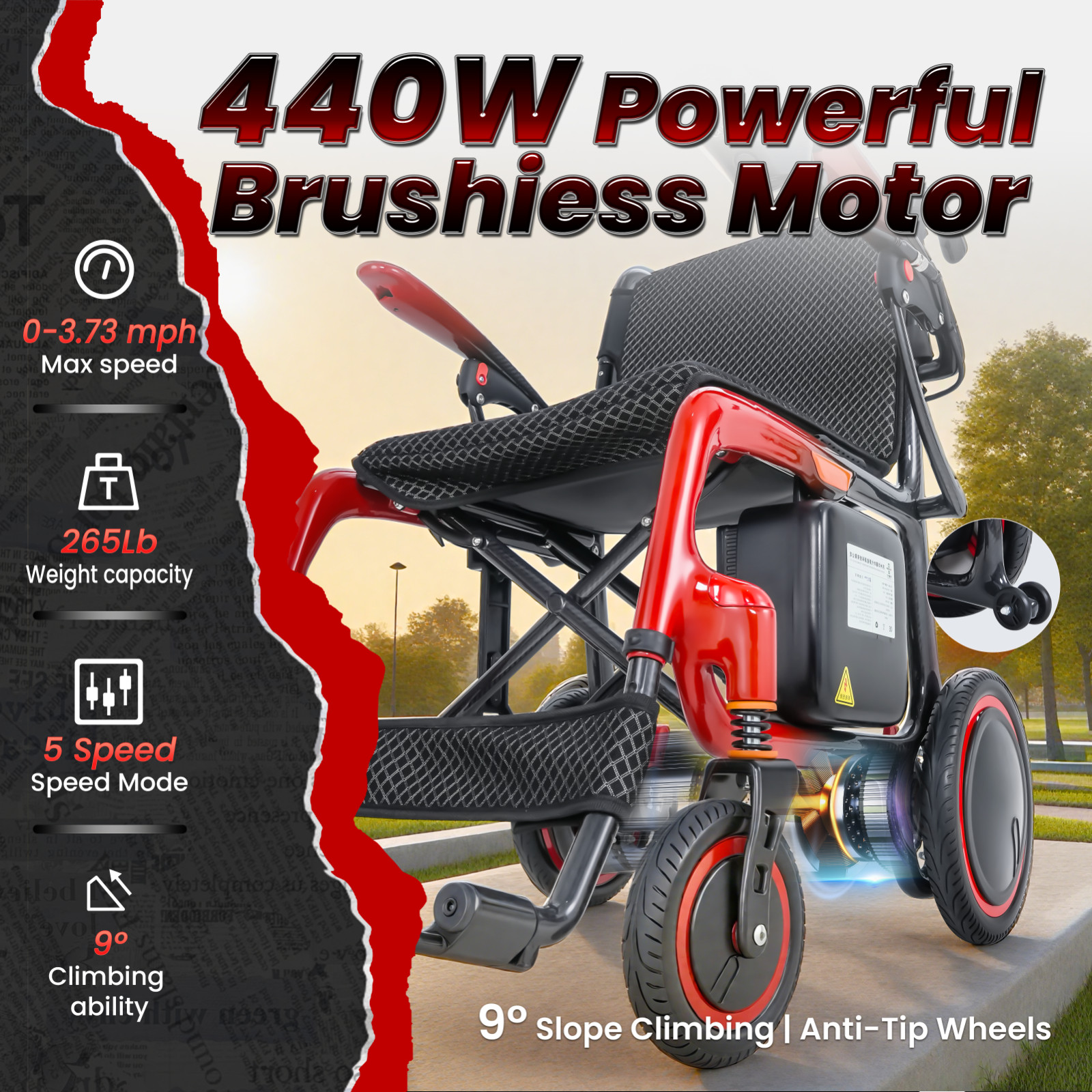 30lbs Lightweight Electric Wheelchair, Carbon Fiber Chair, Brushless Motor, 24AH