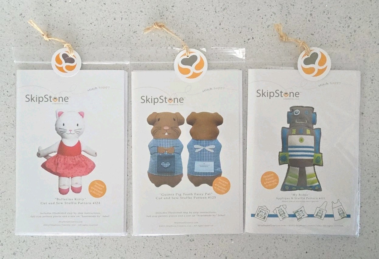 Lot of 3 SkipStone Ballerina Kitty Guinea Pig Tooth My Robot Patterns Skip Stone