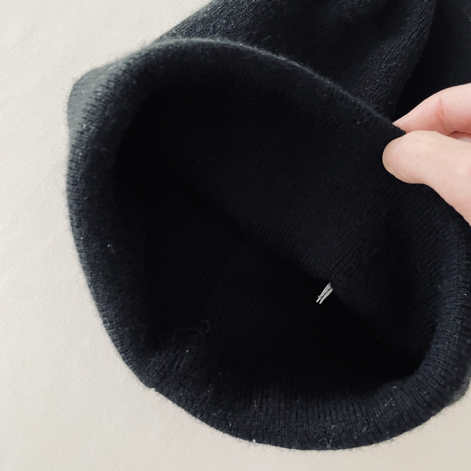 Womens black knit tall high beanie one size | ex cond