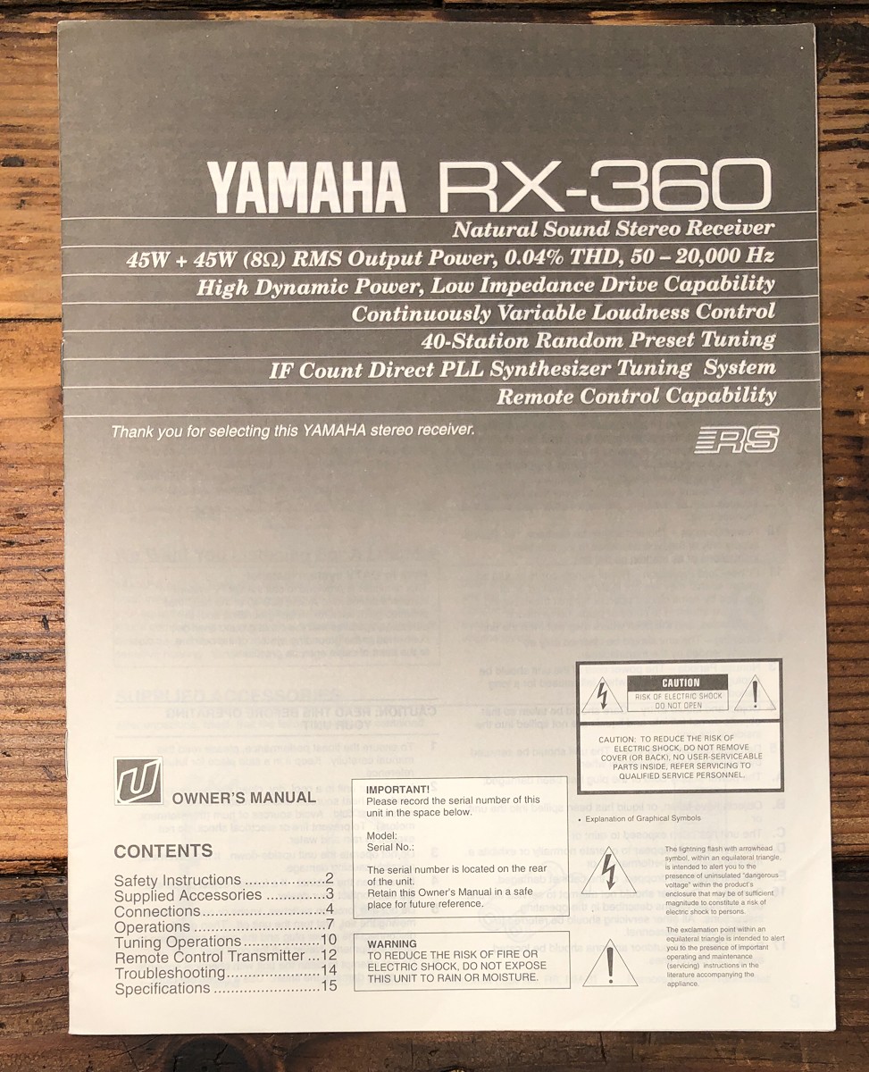 Yamaha RX-360 Receiver Owners / User Manual *Original*