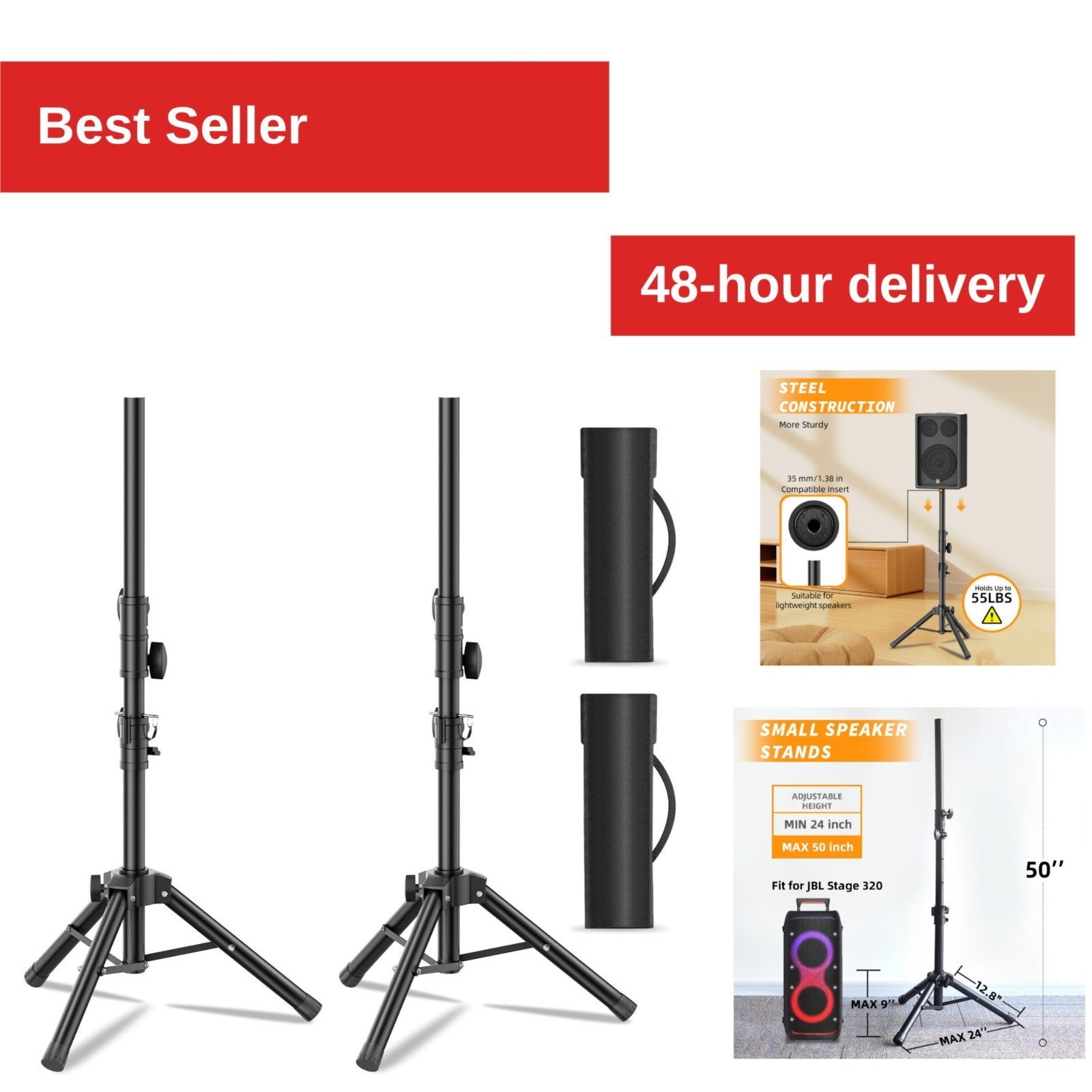 Futrue-Wolker Adjustable Speaker Stands, 24-50 Inch, 2 Pack