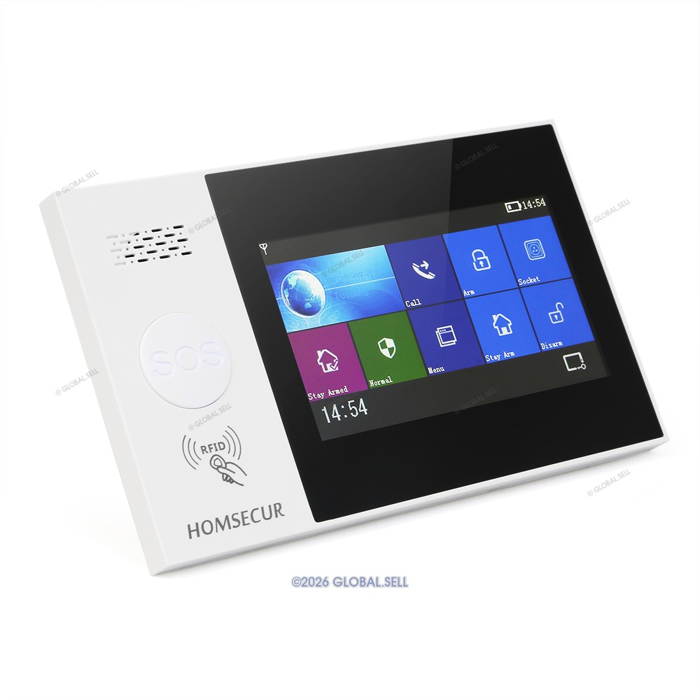 HOMSECUR Wireless WIFI 4G RFID LCD Home Alarm System Touch Screen+SOS Intercom