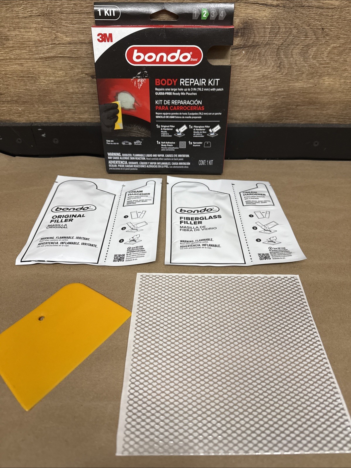 Bondo Auto Body Repair Kit For 1 Large Hole Up To 3" Ready To Mix Pouches 1 Kit