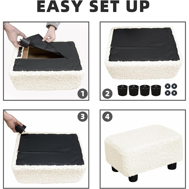 Sherpa Ottoman Footstool Multifunctional Footrest Small Stool Easy Assembly New