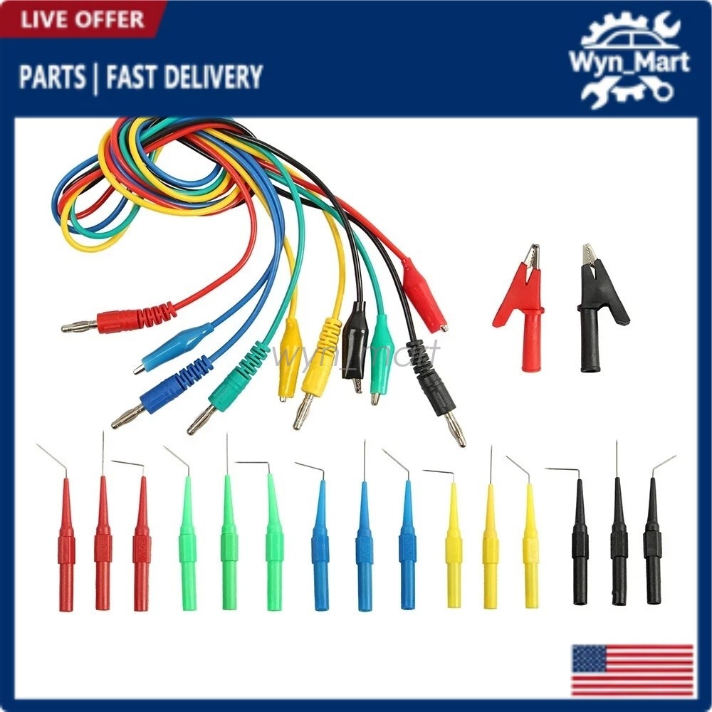 22Pcs Automotive Back Probe Kit Multimeter Test Leads Alligator Clips Wire Tool#