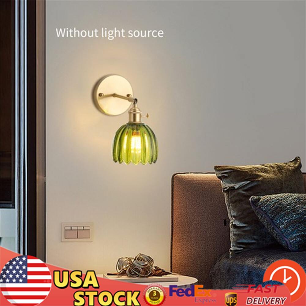 Nordic Green Metal Bedroom Wall Lamp Flower Glass Shape Wall Sconce Light USA