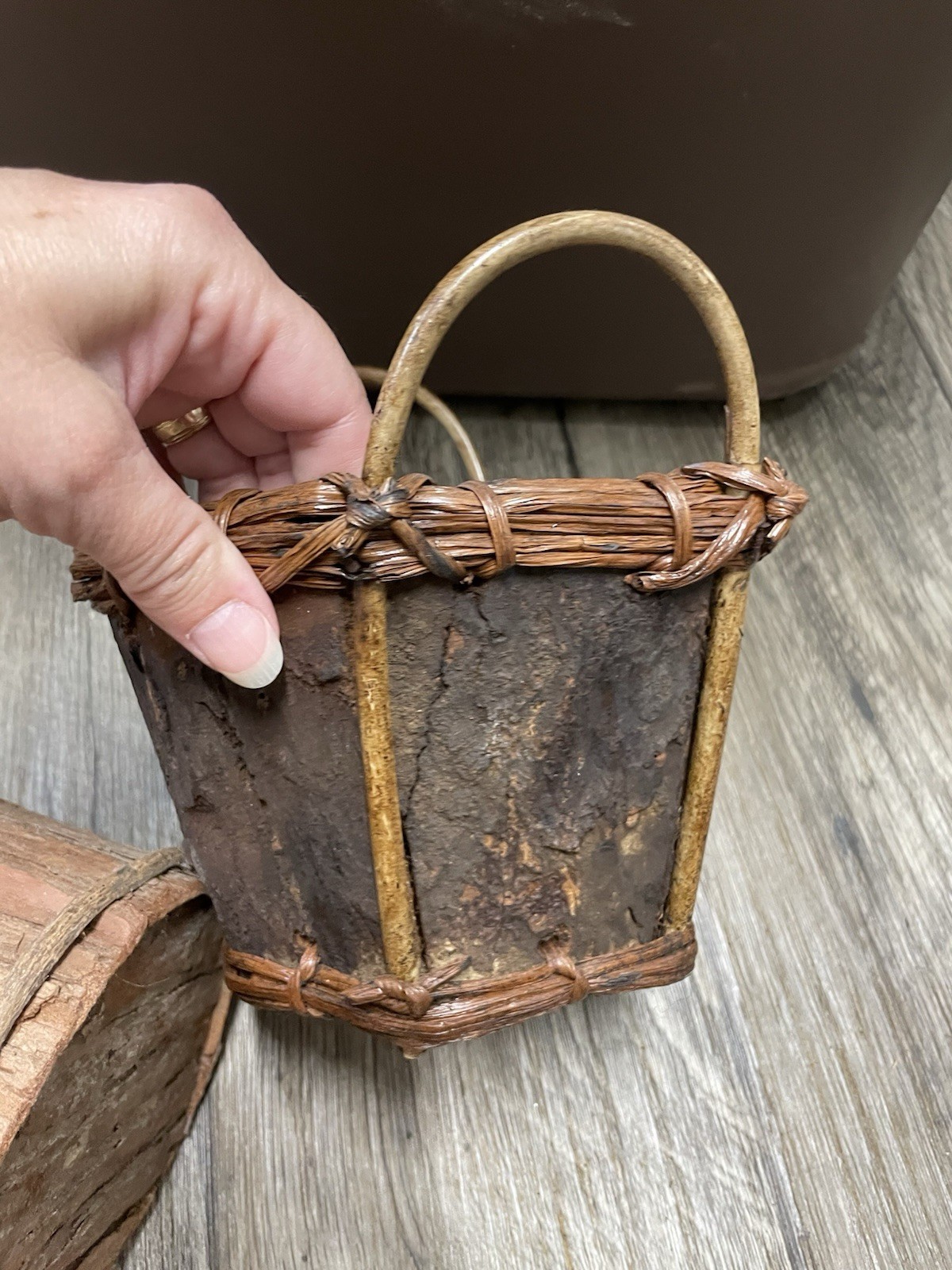 Handmade Baskets Rustic Lot Of 2 Tree Bark & Vine Brown 2 Sizes