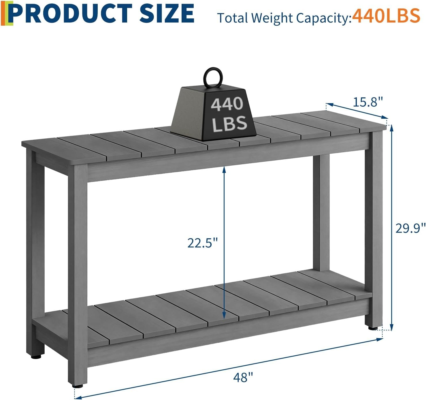 48'' Patio Console Table Outdoor Side Table 2-Shelf Buffet Bar Storage Organizer