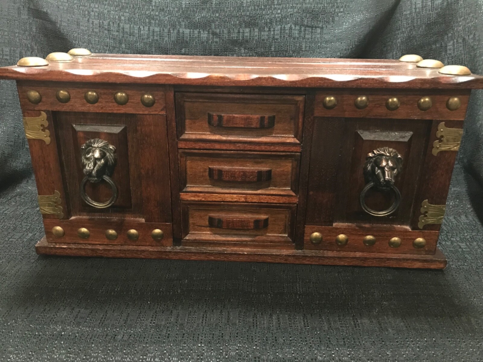 Vintage Storage Chest w/ Lionhead Handles 20" x 9 1/8" x 7 1/2”