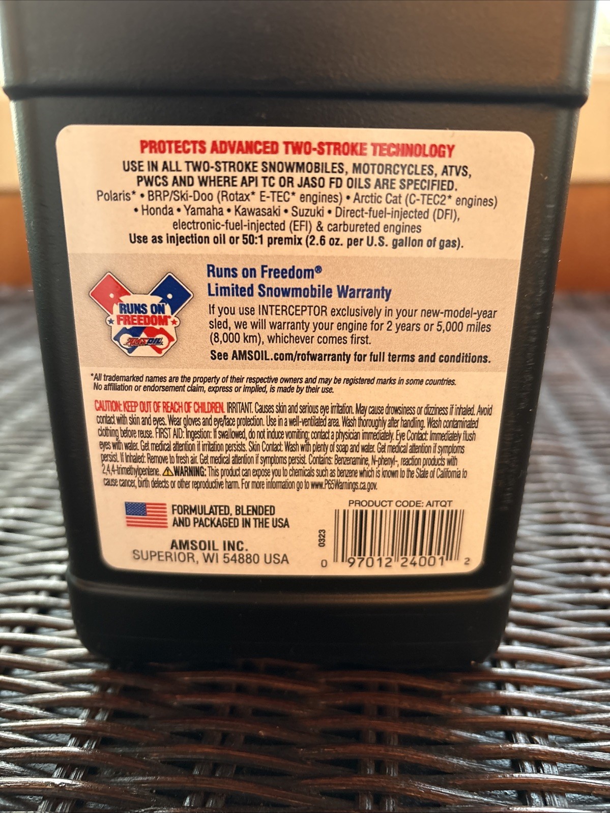 AMSOIL Full Synthetic Interceptor 2-Cycle Oil 1 Quart - Max Performance