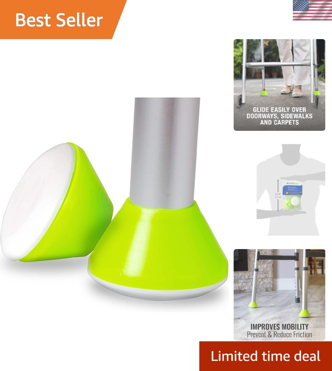 Universal Walker Caps & Ski Glides for Safe, Effortless Movement – 1-Inch Size