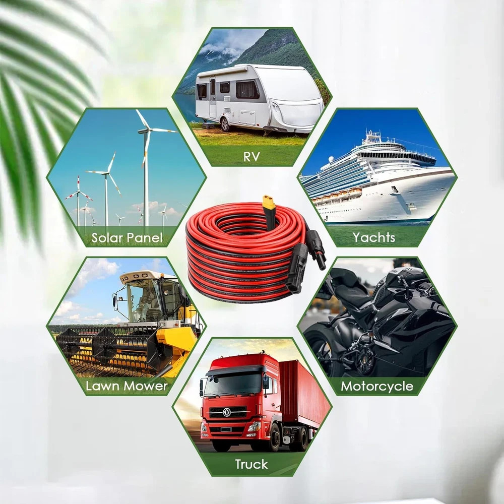 30FT 10AWG Solar to XT60 Extension Cable for Power Stations & Generators