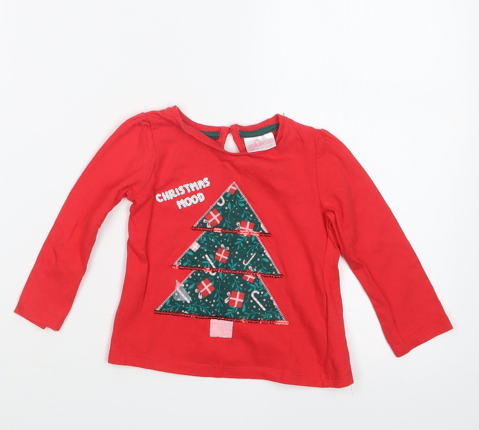 So Cute Girls Red Cotton Blend T-Shirt Size 12-18 Months - Christmas