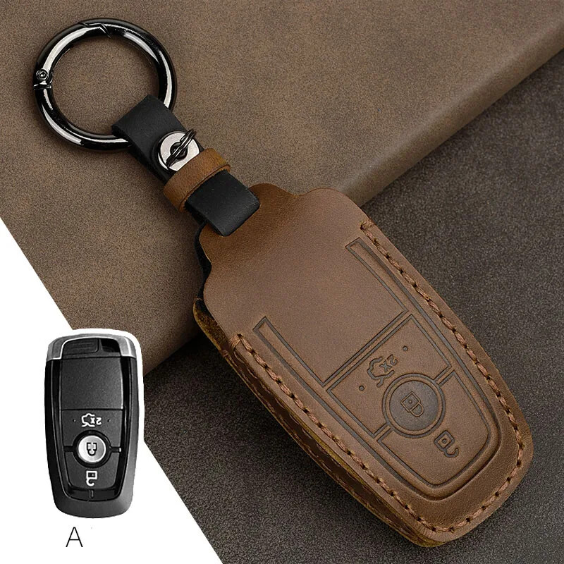 Leather Car Key Cover Case For Ford Fusion Mondeo Mustang Explorer Edge EcoSport