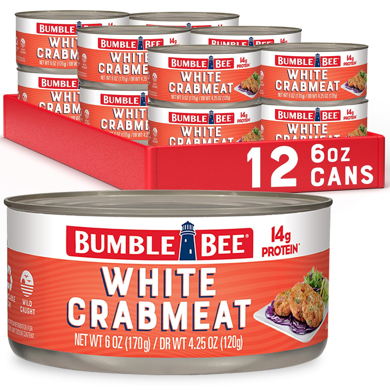 White Flake Crab Meat in Water, 6 Oz Can - 14G Protein & 1G Carb per Serving - W
