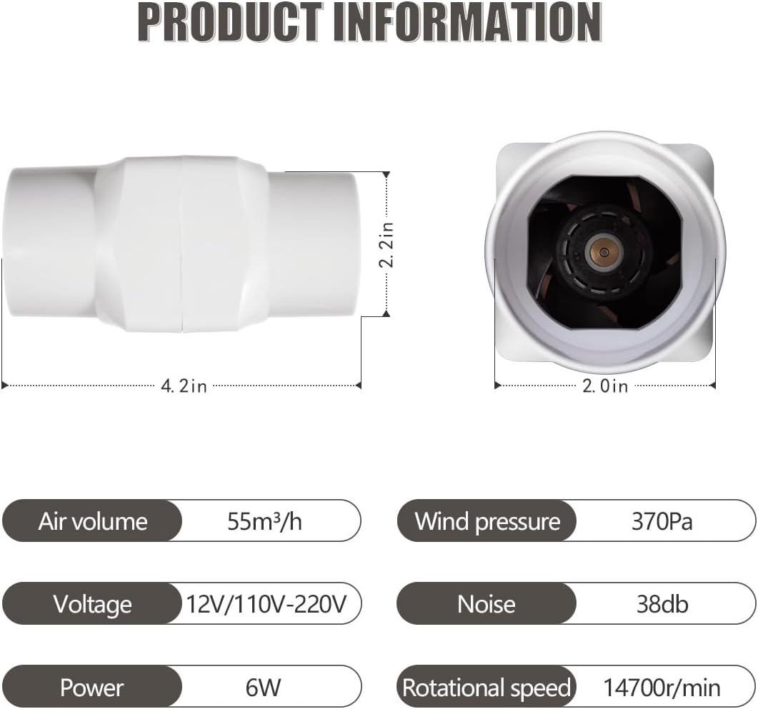 2 Inch Inline Duct Fan 6W, 50Mm Mini Ventilation Blower for 3D Printer | Small a