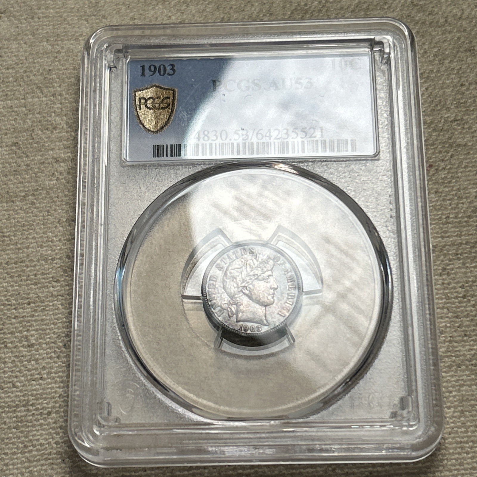 1903 P BARBER DIME 10C AU53 PCGS