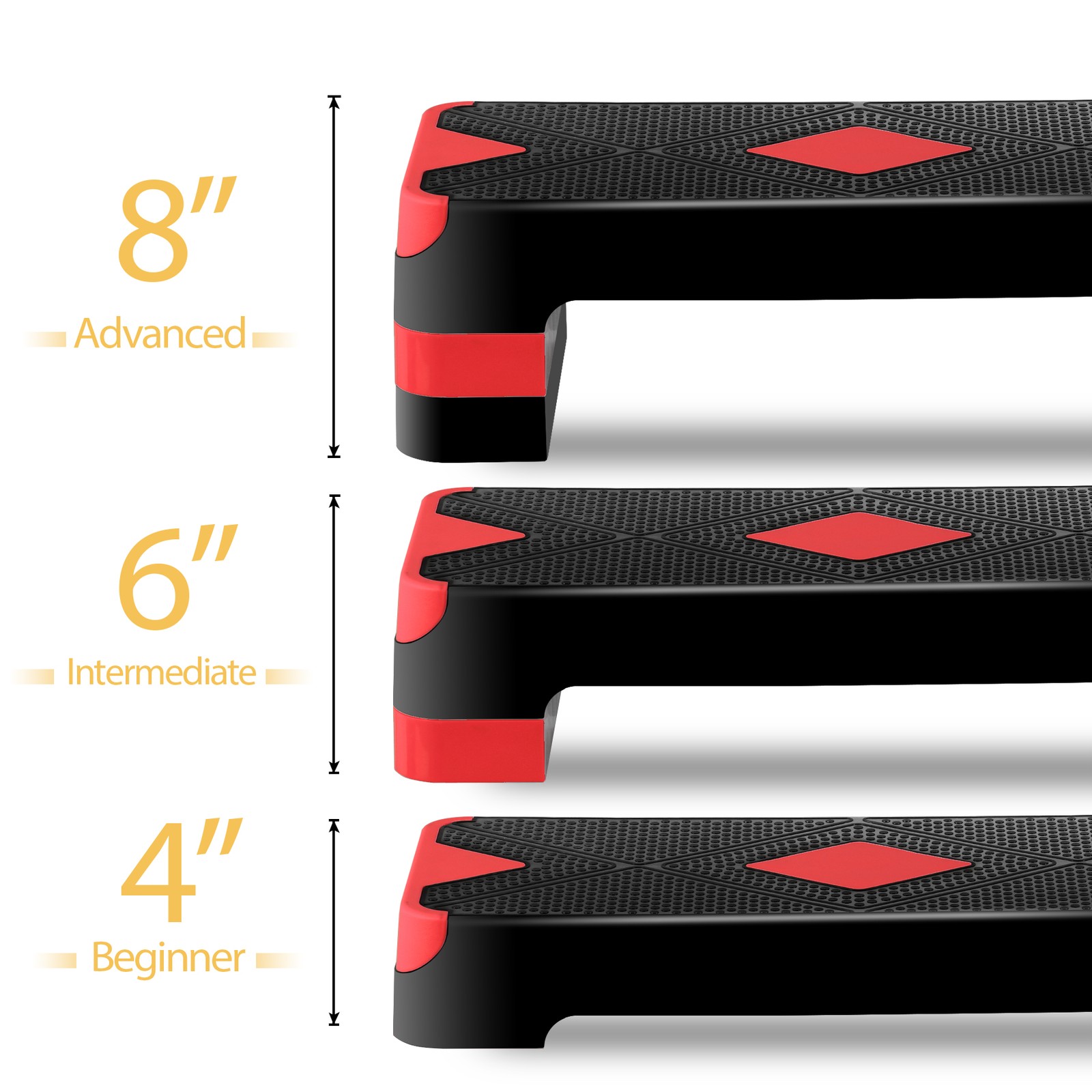 Adjustable Aerobic Stepper for Exercise 27" w/ 4''6''8'' Adjustable Risers Red