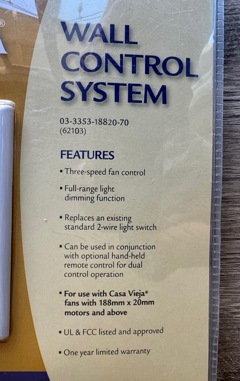 Casa #62103 Wall Control System Ceiling Fan 3 Speed