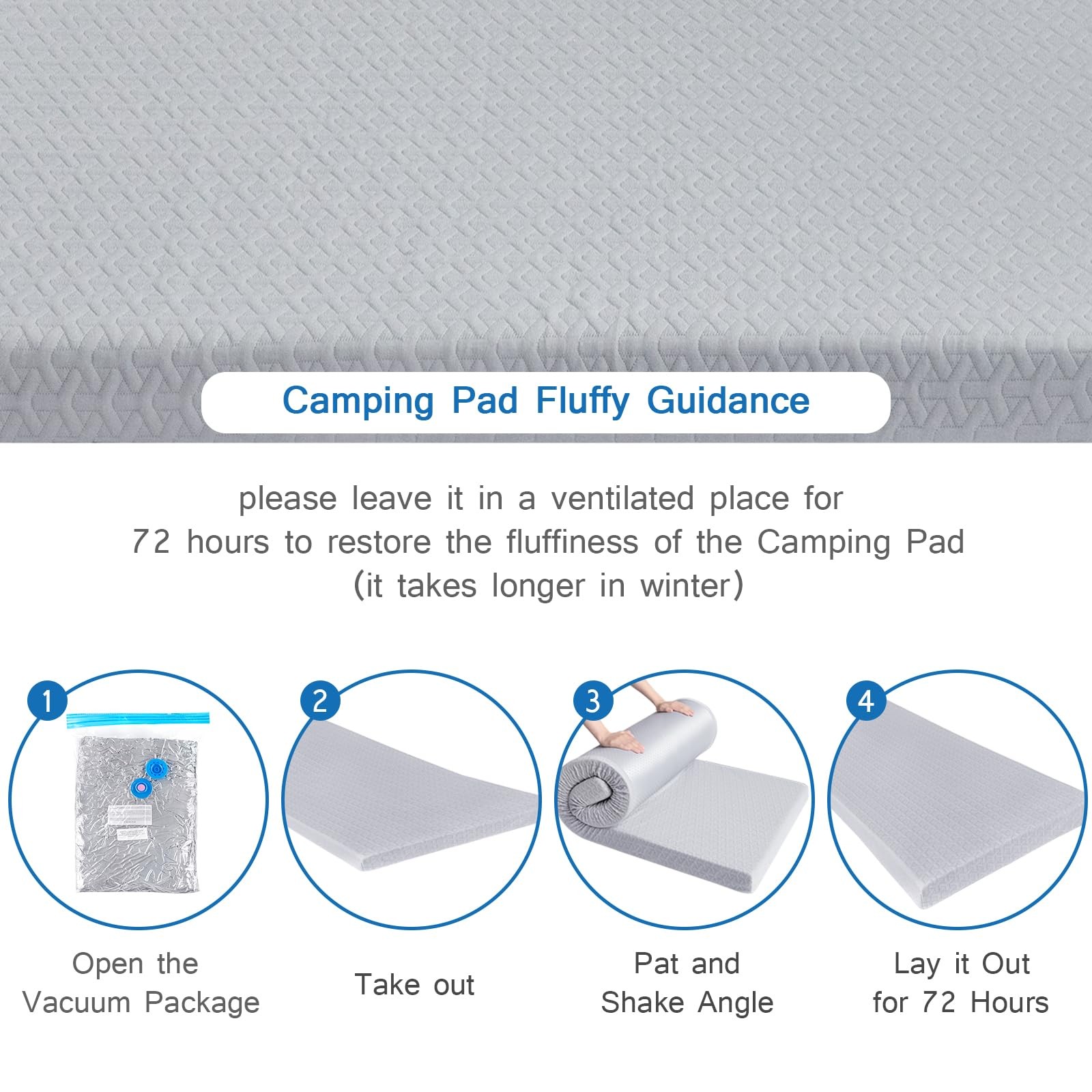 Memory Foam Camping Pad 3 Inch Thick, Soft Sleeping Pad, Pad Only