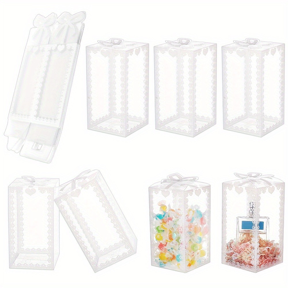 24pcs Transparent Gift box PVC Treat box Crown Print Favor Packaging box Clear